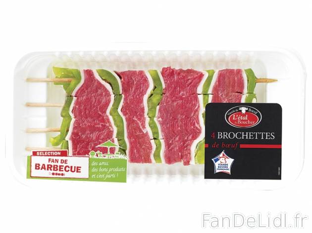 4 brochettes de bœuf nature , prezzo 3,00 &#8364; per 320 g, 1 kg = 9,84 € ...