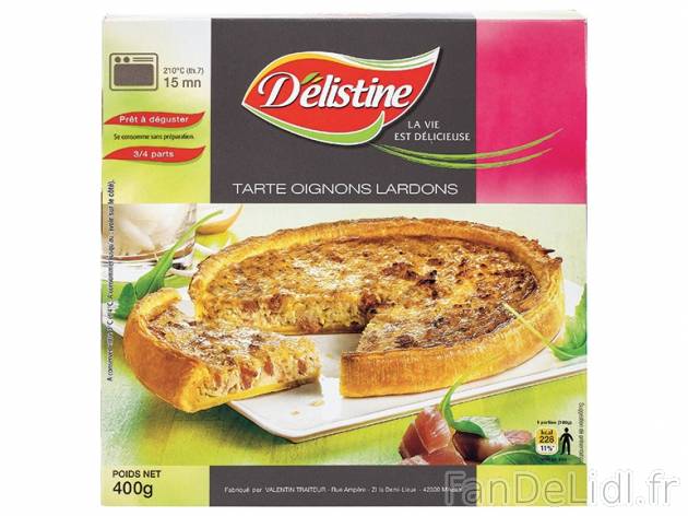 Tarte aux oignons et aux lardons , prezzo 2,00 € per 400 g, 1 kg = 6,23 € EUR.