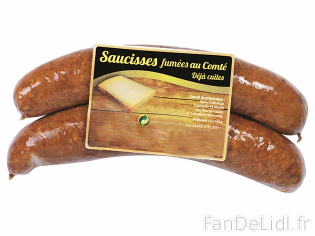 2 saucisses fumées au Comté AOP , prezzo 2,00 € per 2 x 150 g, 1 kg = 8,97 € ...