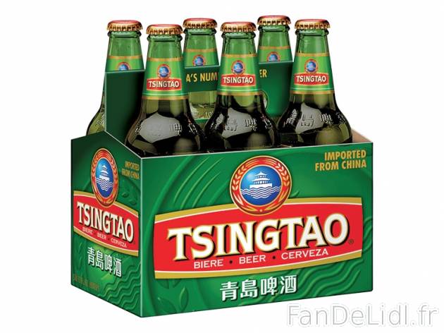 Bière Tsingtao , prezzo 4,00 € per 6 x 33 cl, 1 L = 2,37 € EUR. 
- 4,7 % Vol. ...