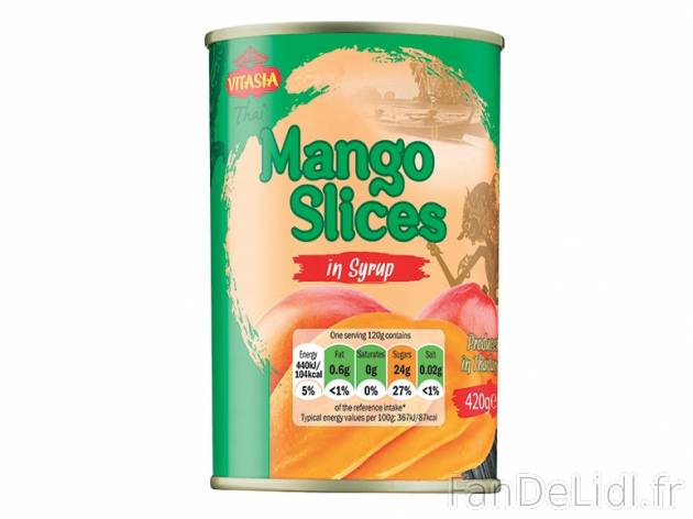 Tranches de mangue au sirop , prezzo 0,00 € per 250 g (PNE), 1 kg = 3,16 € EUR.