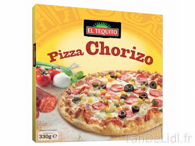 Pizza au chorizo , prezzo 1,00 € per 330 g, 1 kg = 4,21 € EUR. 
- Cuite au ...