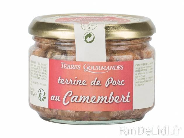 Terrine de porc au camembert , prezzo 0,99 € per 180 g, 1 kg = 5,50 € EUR.