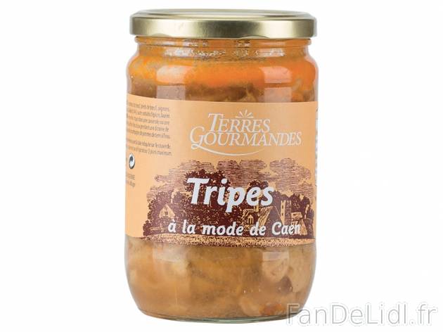 Tripes à la mode de Caen , prezzo 3,49 € per 600 g, 1 kg = 5,82 € EUR. 
- ...