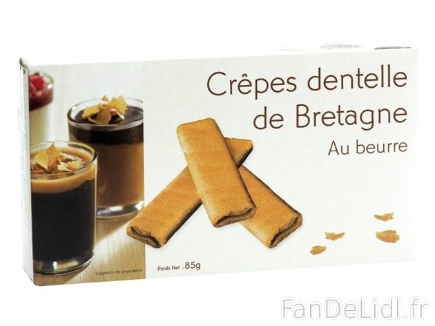 Fines crêpes dentelle de Bretagne , prezzo 1,29 € per 85 g, 1 kg = 15,18 € ...