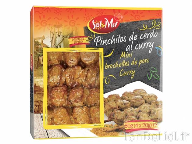 4 mini brochettes , prezzo 1,19 € per 80 g au choix, 1 kg = 14,88 € EUR. 
 Au ...