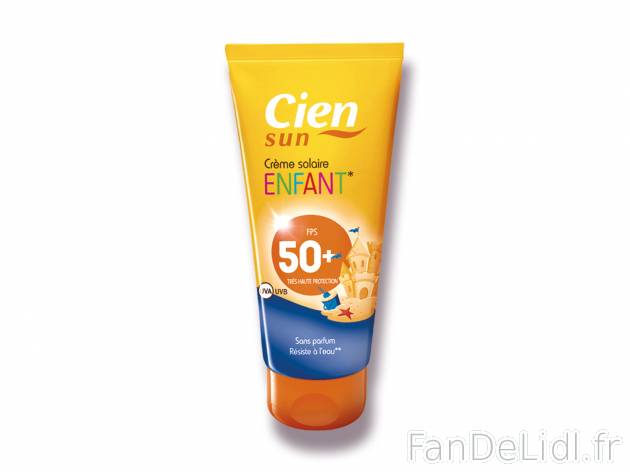 Crème solaire enfant , le prix 3.99 € 
- Haute protection FPS 50
- Sans parfum, ...