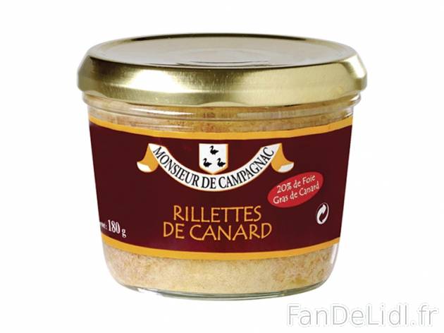 Rillettes de canard au foie gras de canard , prezzo 2,69 € per 180 g, 1 kg = 14,94 ...