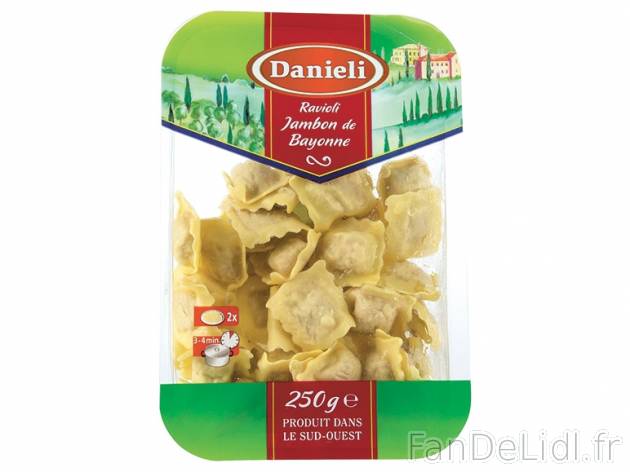 Raviolis au jambon de Bayonne ou demi-lunes au canard confit , prezzo 1,99 &#8364; ...