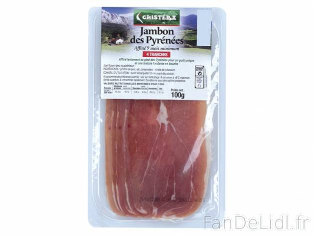 4 tranches de jambon des Pyrénées , prezzo 1,99 &#8364; per 100 g, 1 kg = ...