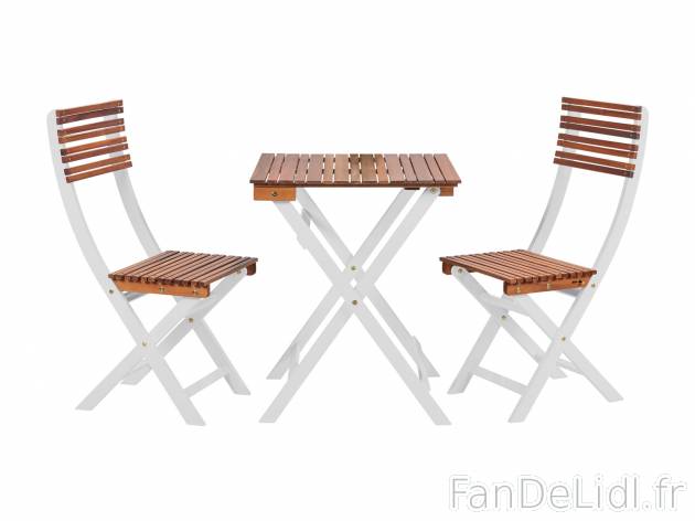 Table et chaises pliantes en bois d’acacia massif , le prix 49.99 € 
- * Dont ...