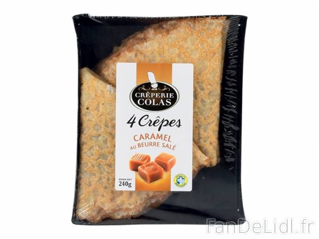 4 crêpes fourrées au caramel beurre salé , prezzo 2.29 € per 240 g, 1 kg = ...