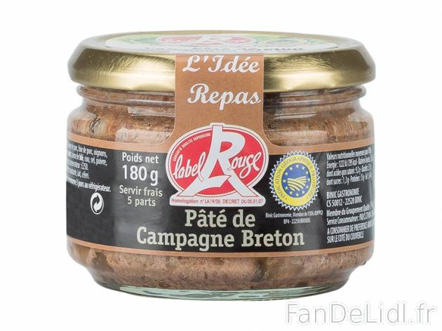 Pâté de campagne breton Label Rouge IGP , prezzo 0.99 € per 180 g, 1 kg = 5,50 ...