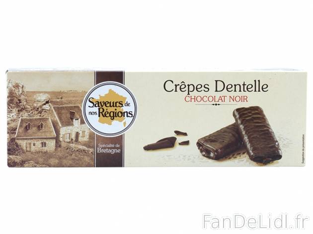 Crêpes dentelle au chocolat noir , prezzo 1.09 € per 100 g, 1 kg = 10,90 € EUR.