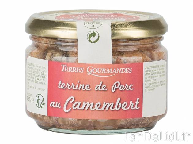 Terrine de porc au camembert , prezzo 0.99 € per 180 g, 1 kg = 5,50 € EUR. 
- ...