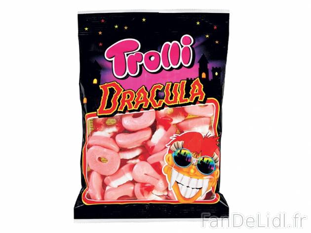 Bonbons dentier Dracula , prezzo 0.99 € per 200 g, 1 kg = 4,95 € EUR.