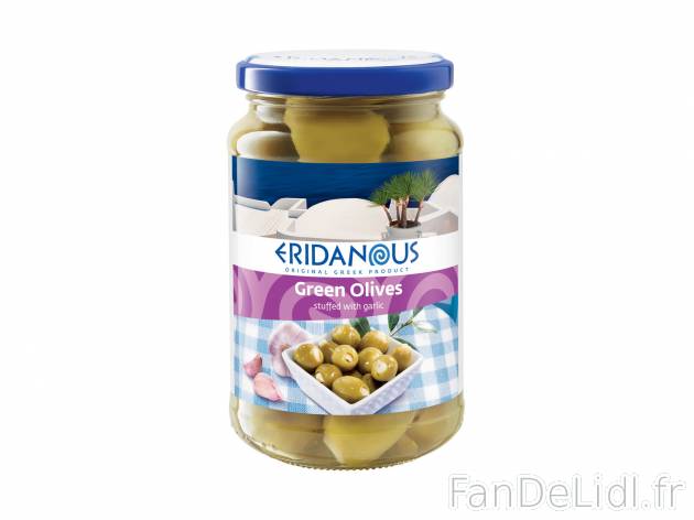 Olives vertes farcies1 , le prix 1.69 € 
- Au choix : à l&apos;ail ou aux ...