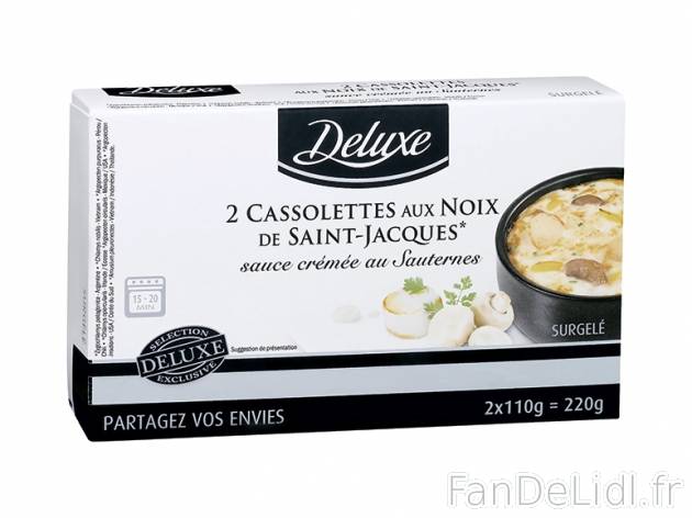 2 cassolettes aux noix de Saint-Jacques sauce crémée au Sauternes , prezzo 3.99 ...