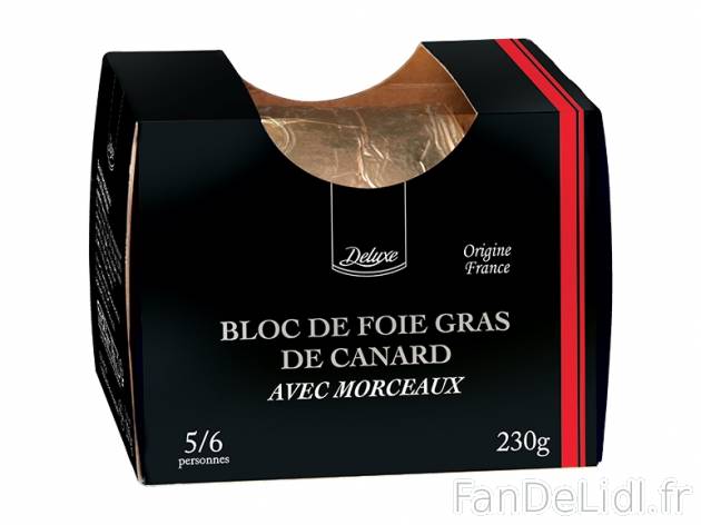 Bloc de foie gras de canard , prezzo 6.49 € per 230 g, 1 kg = 28,22 € EUR. 
- ...