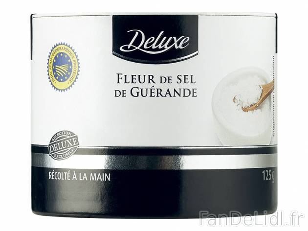 Fleur de sel de Guérande IGP , prezzo 2.49 € per 125 g, 1 kg = 19,92 € EUR.