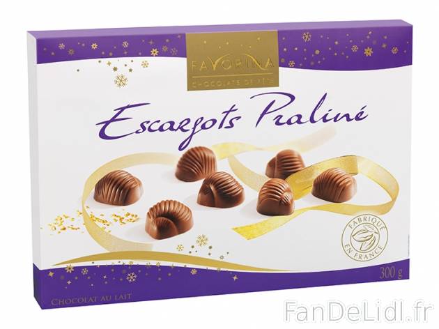 Escargots praliné , prezzo 2.09 € per 300 g, 1 kg = 6,97 € EUR. 
- Au chocolat ...