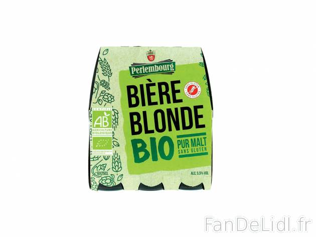 Bière blonde Bio1 , le prix 3.69 &#8364;  
-  Pur malt
-  Sans gluten
-  5,5 % Vol.
