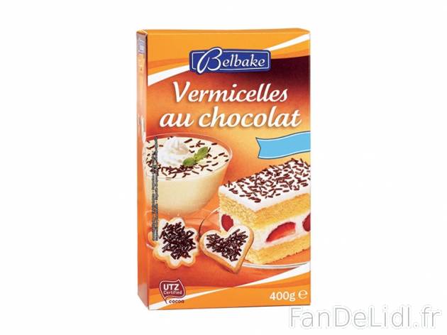 Vermicelles au chocolat , prezzo 1.49 € per 400 g, 1 kg = 3,73 € EUR. 
- En ...