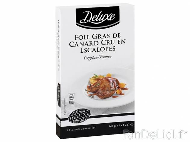 Foie gras de canard cru en escalopes , prezzo 5.69 € per 140 g, 1 kg = 40,64 € ...
