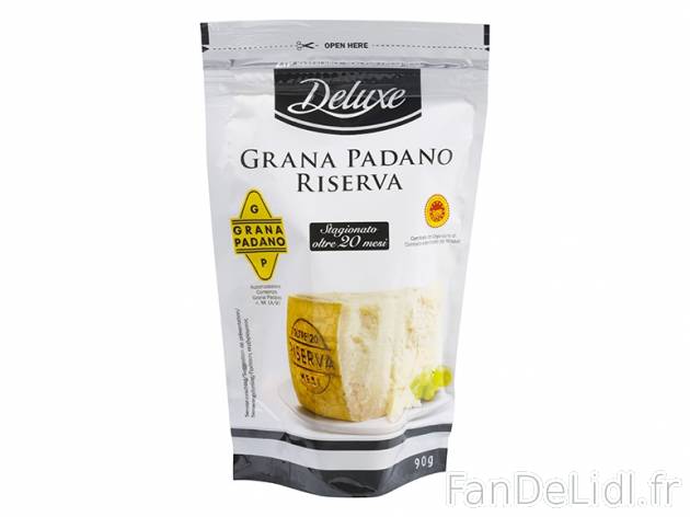 Grana Padano râpé DOP , prezzo 1.29 € per 90 g, 1 kg = 14,33 € EUR. 
- 28 ...