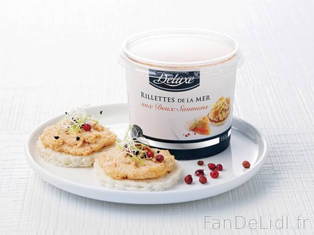 Rillettes de la mer aux 2 saumons , prezzo 1.99 € per 150 g, 1 kg = 13,27 € ...