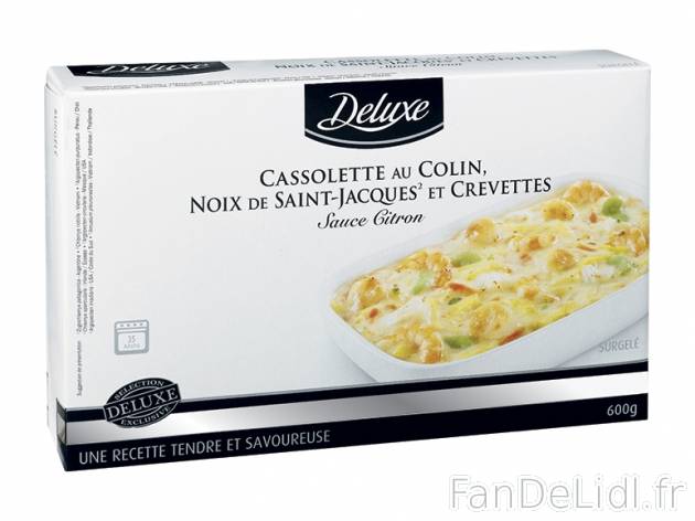 Cassolette au colin, noix de Saint-Jacques et crevettes sauce citron , prezzo 6.49 ...