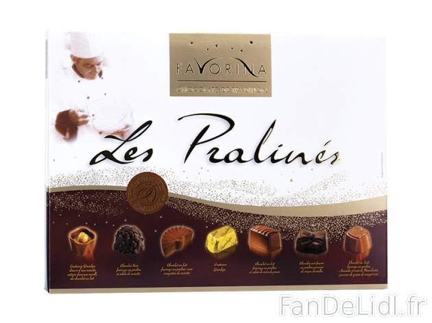 Pralinés , prezzo 4.99 € per 350 g, 1 kg = 14,26 € EUR. 
- Assortiment de ...