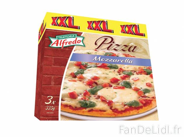 3 pizzas mozzarella1 , prezzo 2.45 € per 1,005 kg 
- 670 g + 335 g GRATUITS soit ...