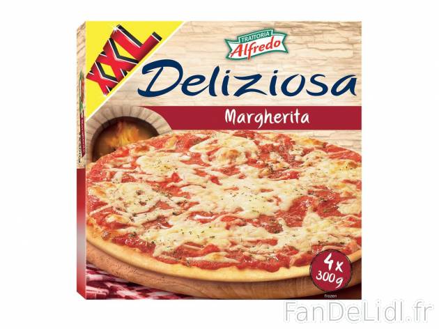 4 pizzas margherita1 , prezzo 1.99 € per 1,2 kg 
- 900 g + 300 g GRATUITS soit ...