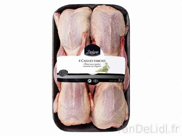 4 cailles farcies aux raisins et au Cognac , prezzo 7.19 &#8364; per 760 g, ...