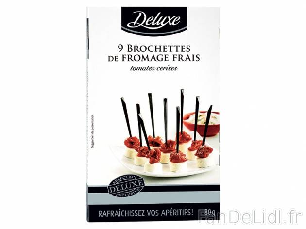 9 brochettes de fromage frais , prezzo 1.89 € per 80 g au choix, 1 kg = 23,63 ...