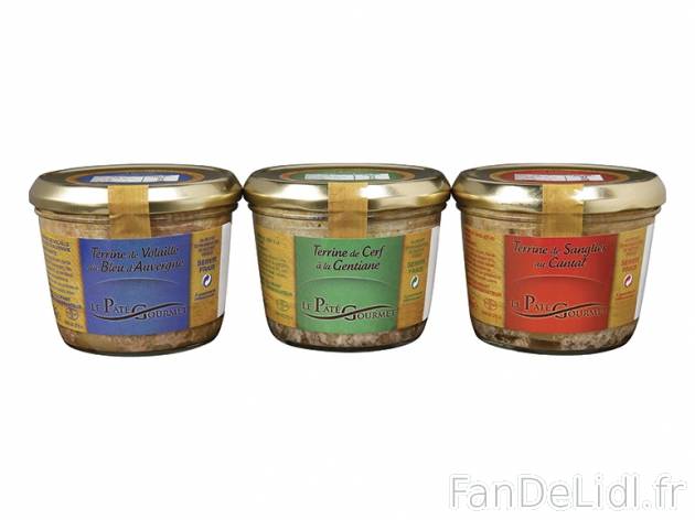 3 terrines d&apos;Auvergne , prezzo 2.49 € per 3 x 180 g, 1 kg = 4,61 € ...