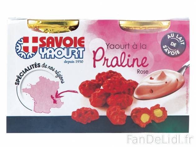 2 yaourts de Savoie à la praline rose , prezzo 1.39 € per 2 x 125 g, 1 kg = 5,56 ...