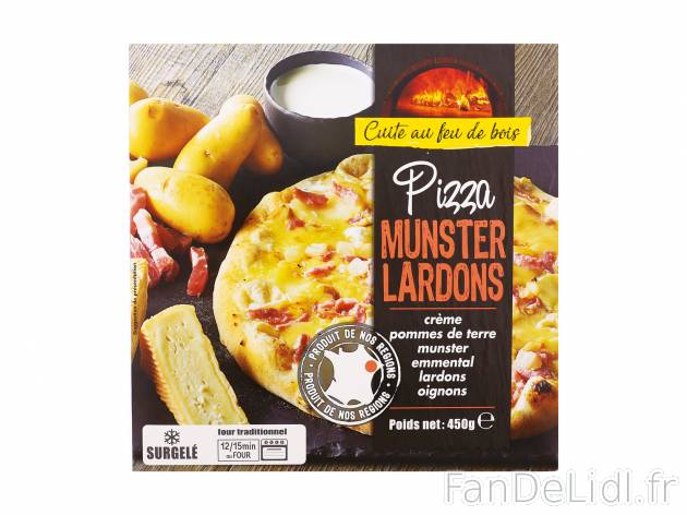 Pizza munster-lardons , le prix 2.49 €  

Caractéristiques

- surgelées