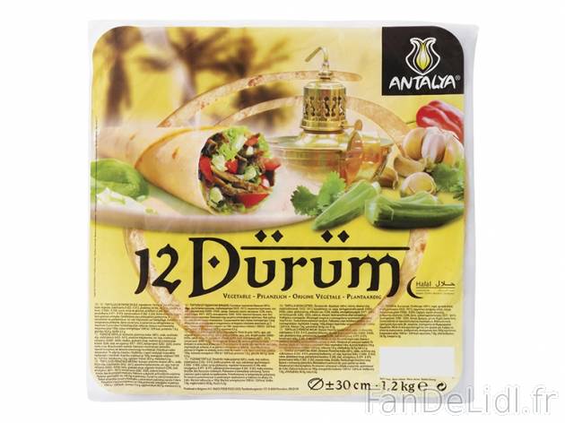 12 pains Dürüm , prezzo 2.99 € per 1,2 kg, 1 kg = 2,49 € EUR. 
- Tortillas ...