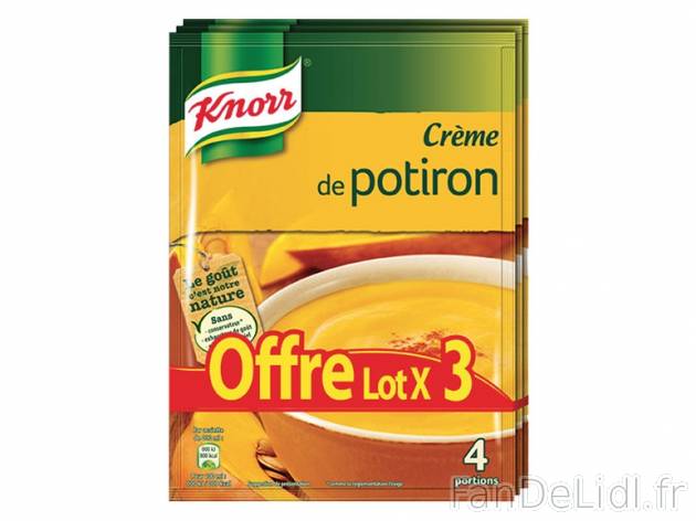 Knorr crème de potiron , prezzo 2.83 € per 3 x 100 g, 1 kg = 9,43 € EUR. 
- ...