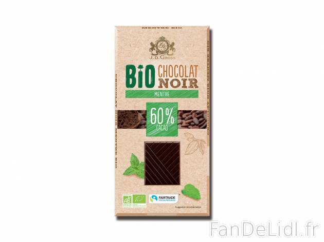 Chocolat noir bio menthe , le prix 1.19 &#8364;  
-  In&eacute;dit chez Lidl