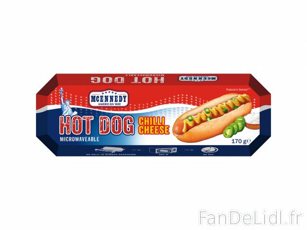 Hot Dog , le prix 1.29 € 
- Au choix : classic ou chilli-cheese
Caractéristiques

- ...