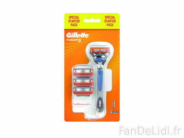 Gillette rasoir Fusion , le prix 12.89 €  
-  4 lames de rasoir + 1 manche offert