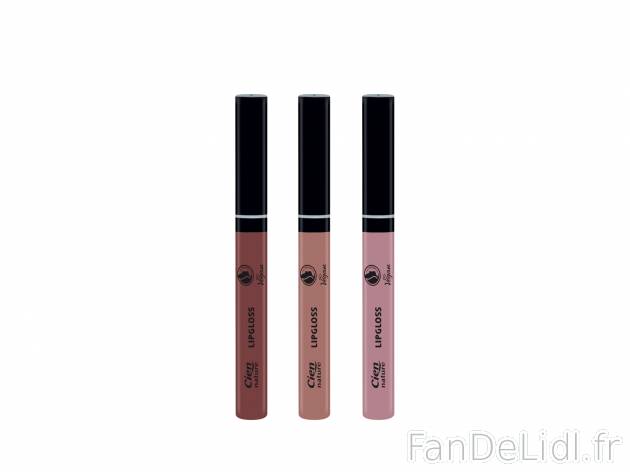 Brillant à lèvres , le prix 2.49 €  
-  Au choix : nude, marron ou rose