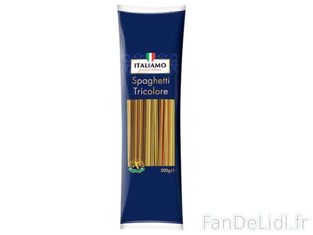 Spaghetti tricolores , prezzo 0.99 € per 500 g, 1 kg = 1,98 € EUR. 
- 3 saveurs ...