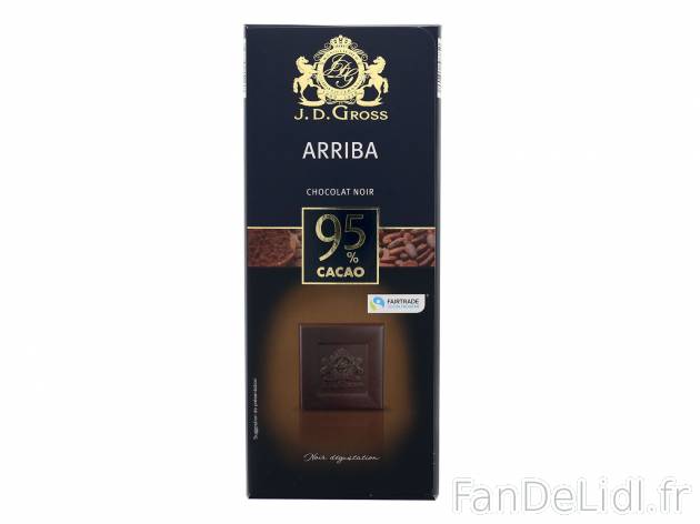 Chocolat noir en vente , le prix 1.29 € 
- 95 % de cacao
Caractéristiques

- ...