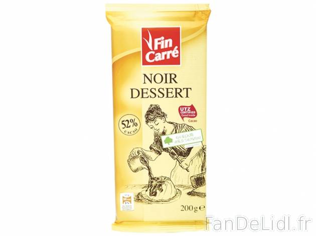 Chocolat noir dessert , prezzo 0.69 € per 200 g, 1 kg = 3,45 € EUR. 
- 52 % ...