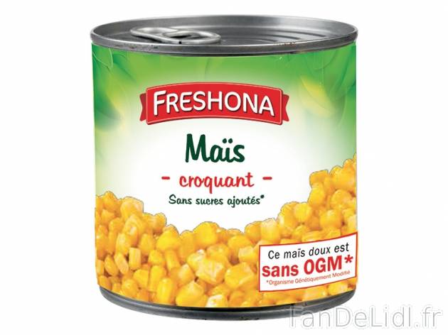 Maïs extra doux , prezzo 0.45 € per 285 g (PNE), 1 kg = 1,58 € EUR. 
- Toute ...