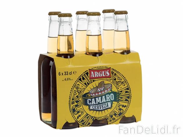 Bière Argus , prezzo 4.49 € per 6 x 33 cl, 1 L = 2,27 € EUR.  
-      4,6 % Vol.